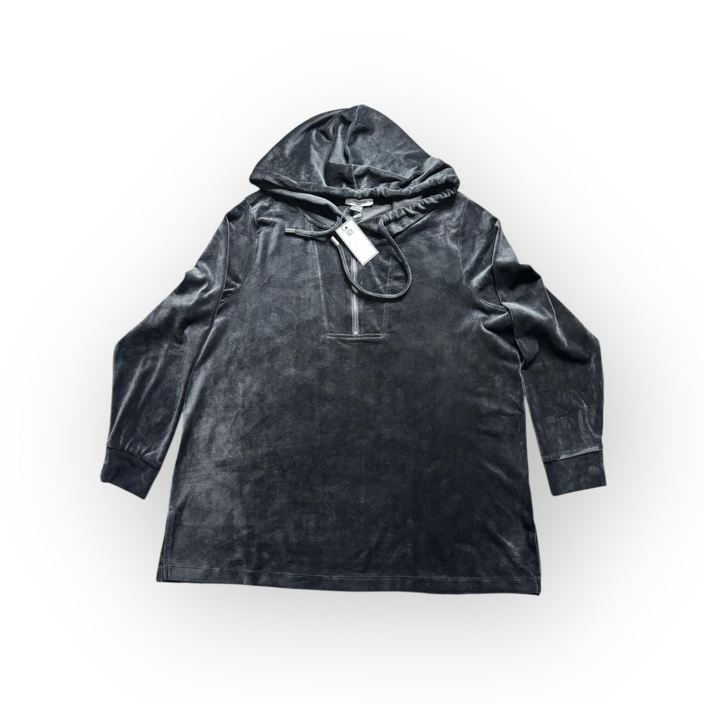 Cable & Gauge Studio Velour Hoodie Tunic | Jet Black | Size 1X | NWT